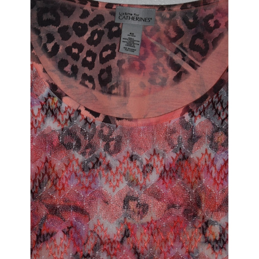 Liz and Me 4X Top Hawiian Tropical Mesh Overlay Embroidered Lined Short‎ Sleeve - Picture 10 of 16